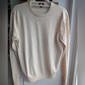 Uniqlo Extra Fine Merino Wool Crew Neck Sweater - Cream - Small